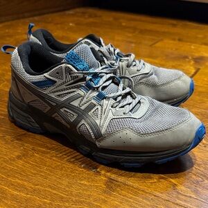 Gray and Blue ASICS Shoes